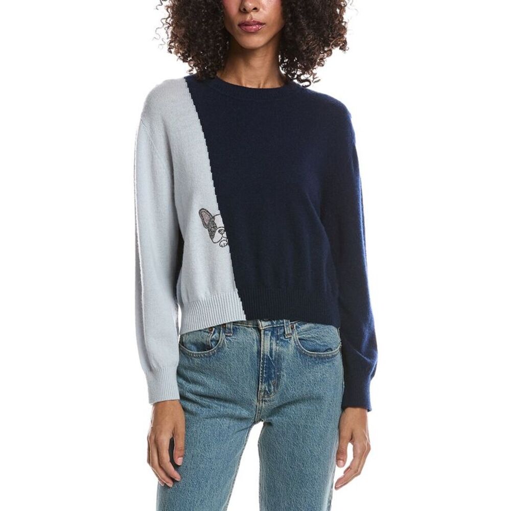 Brodie Cashmere Womens  Hot Fix Color Block 100% Cashmere Sweater, Blue
